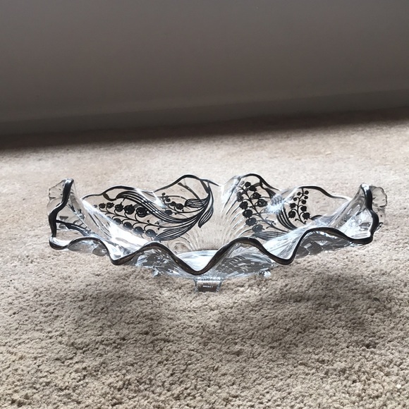 Vintage Cambridge Glass Caprice Large Oval Bowl with Sterling Silver Overlay - Picture 1 of 14